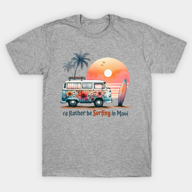 Vintage Maui Beach Surfing Graphic Tee | Fun 70s Hawaiian Hippie Van by Mad Monkey Creations